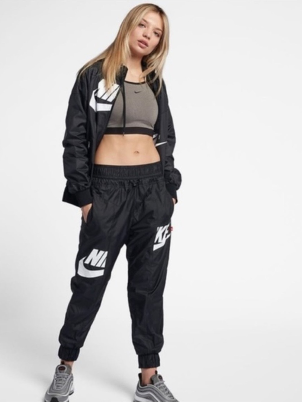 Nike Black Jogger Track Pants with White Logo Panels